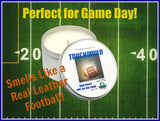 Touchdown Leather Football Man Cave Soy Wax Candle | 8 oz | Hand Poured | Zero Waste & Reusable Tin | Man Cave Design | Hemp or Cotton Wick | FREE Gift Box! - Earth's Own Bath & Body