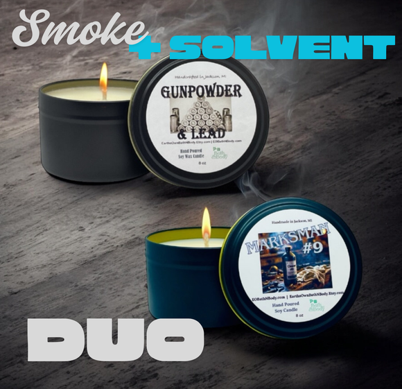 Smoke & Solvent Candle Duo Set | Gunpowder & Lead + Marksman #9 | Aroma of Precision, Power & Pure Craftsmanship