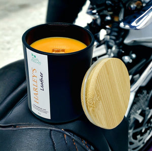 Motorcycle Leather Luxury Wood Wick Soy Candle | Hand Poured | Zero Waste & Reusable | Christmas Gift | Nostalgic | Gift for Friend | 8 oz