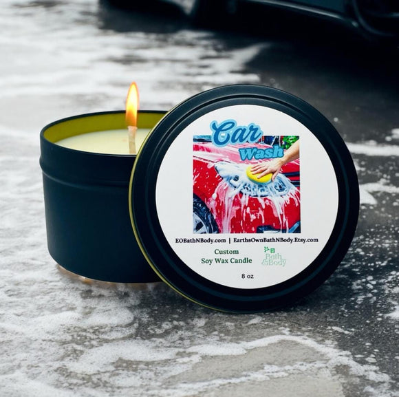 Car Wash Candle | Cherry Foam Scent | Car Candle | Nostalgic Scent | Gift for Car Lovers | Stocking Stuffer | 8 oz Tin