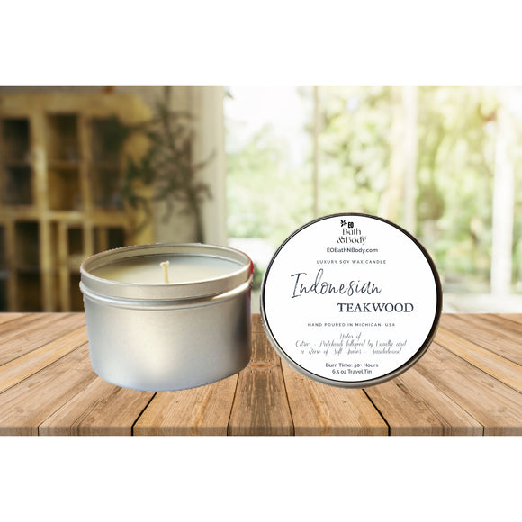 Indonesian Teakwood Luxury Soy Candle | Hand Poured | Zero Waste & Reusable | Minimalistic | Gift for Friend | 6 oz - Earth's Own Bath & Body
