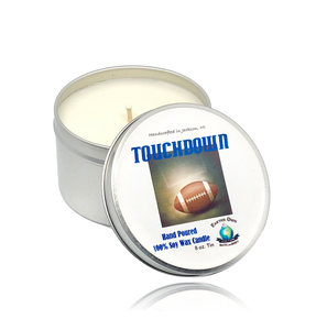 Touchdown Leather Football Man Cave Soy Wax Candle | 8 oz | Hand Poured | Zero Waste & Reusable Tin | Man Cave Design | Hemp or Cotton Wick | FREE Gift Box! - Earth's Own Bath & Body