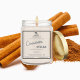 Cinnamon Sticks Luxury Coconut + Soy Wax Candle | 9 oz Glass Jar with Gold Lid | Hand Poured | Zero Waste & Reusable Glass | Minimalistic