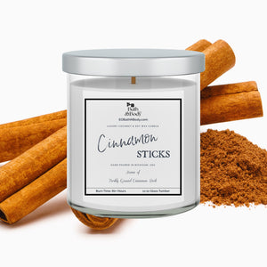Cinnamon Sticks Luxury Coconut + Soy Wax Wood Wick Candle | 11 oz Glass Tumbler with Silver Lid | Hand Poured | Zero Waste & Reusable