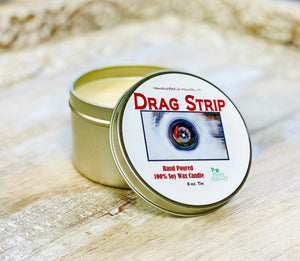 Drag Strip Man Cave Soy Wax Candle | Hand Poured | Zero Waste | Gift for Him | Boyfriend | Dad | Vegan | Gift Box | 8 oz