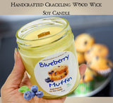 Handcrafted Crackling Wood Wick Soy Candle in Blueberry Muffin